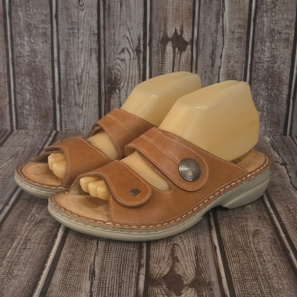 Sz 38 D/ 7.5 US Finn Comfort Sansibar Soft Footbed Tan Leather Sandals VGUC!